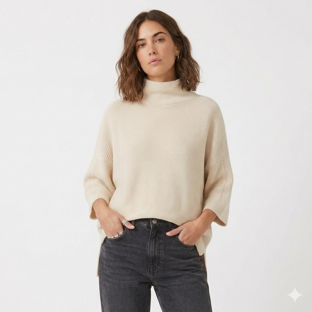 Kerisma Turtleneck Poncho Sweater O/S Oversized Side Slit Minimalist Neutral